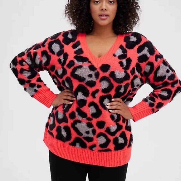 torrid Sweaters - TORRID | Pink Fuzzy Animal Print Sweater | Size 1 (14/16)